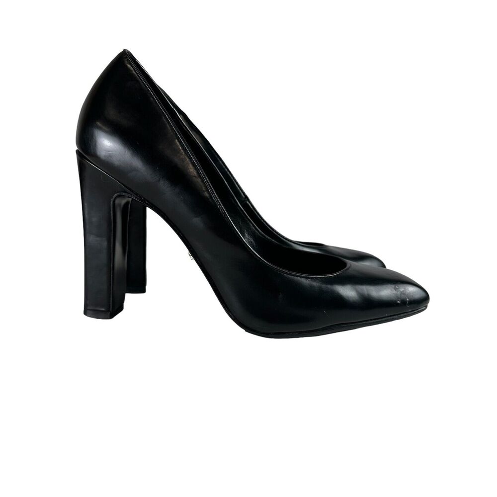 Massimo Dutti - Black Leather Square Toe Block Heel - Slip On Size 39 Pump Shoes